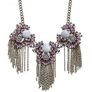 antique gold pink statement necklace new